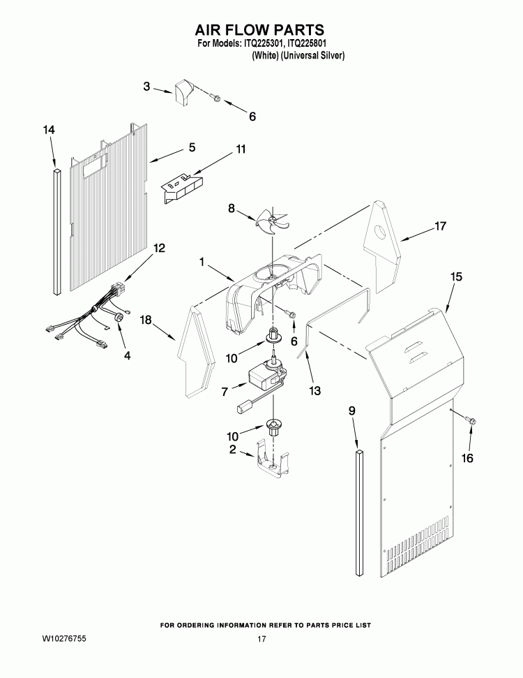 AIR FLOW PARTS Diagram and Parts List for ITQ225301  Inglis Refrigerator