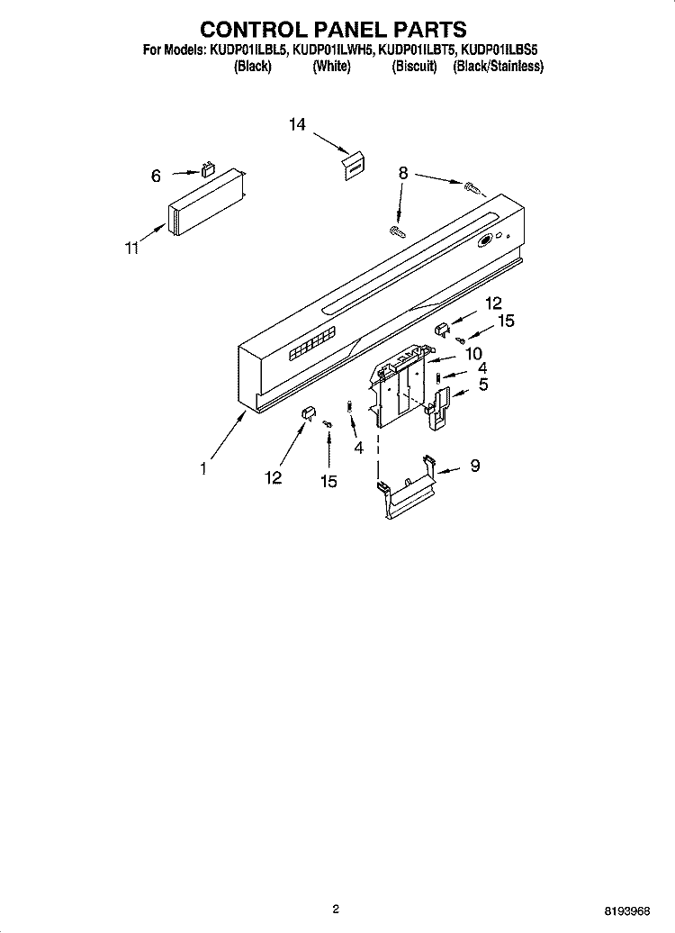 CONTROL PANEL PARTS Diagram and Parts List for KUDP01ILBT5  KitchenAid Dishwasher