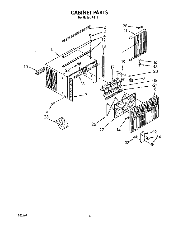 CABINET Diagram and Parts List for R511  Whirlpool Air Conditioner