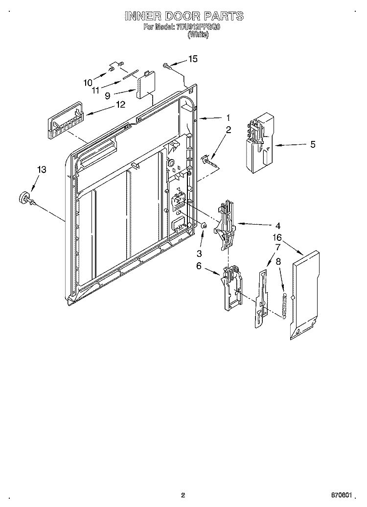 INNER DOOR Diagram and Parts List for 7DU912PFGQ0  Whirlpool Dishwasher