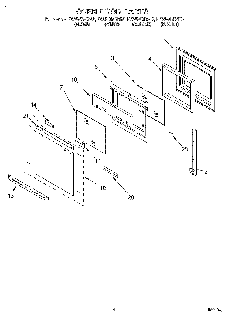 OVEN DOOR Diagram and Parts List for KEBS207DBL6  KitchenAid Wall Oven