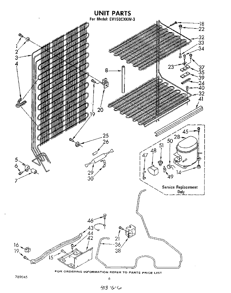 UNIT Diagram and Parts List for EV150CXKW3  Whirlpool Freezer