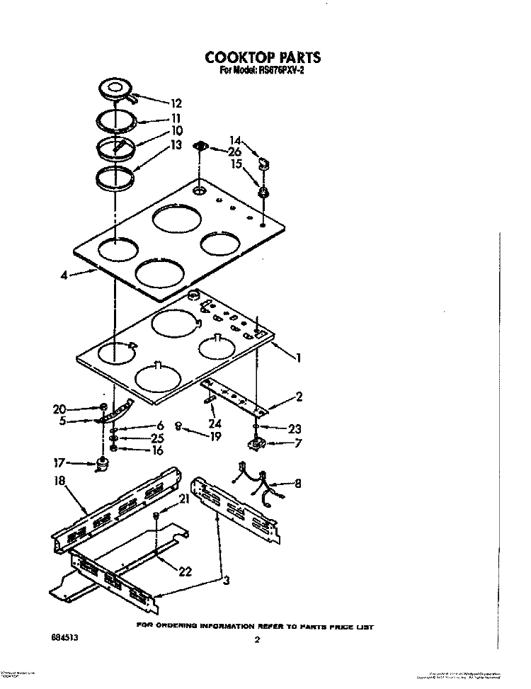 COOKTOP Diagram and Parts List for RS676PXV2  Whirlpool Range