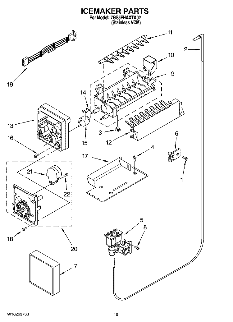 ICEMAKER PARTS, OPTIONAL PARTS (NOT INCLUDED) Diagram and Parts List for 7GS5FHAXTA02  Whirlpool Refrigerator