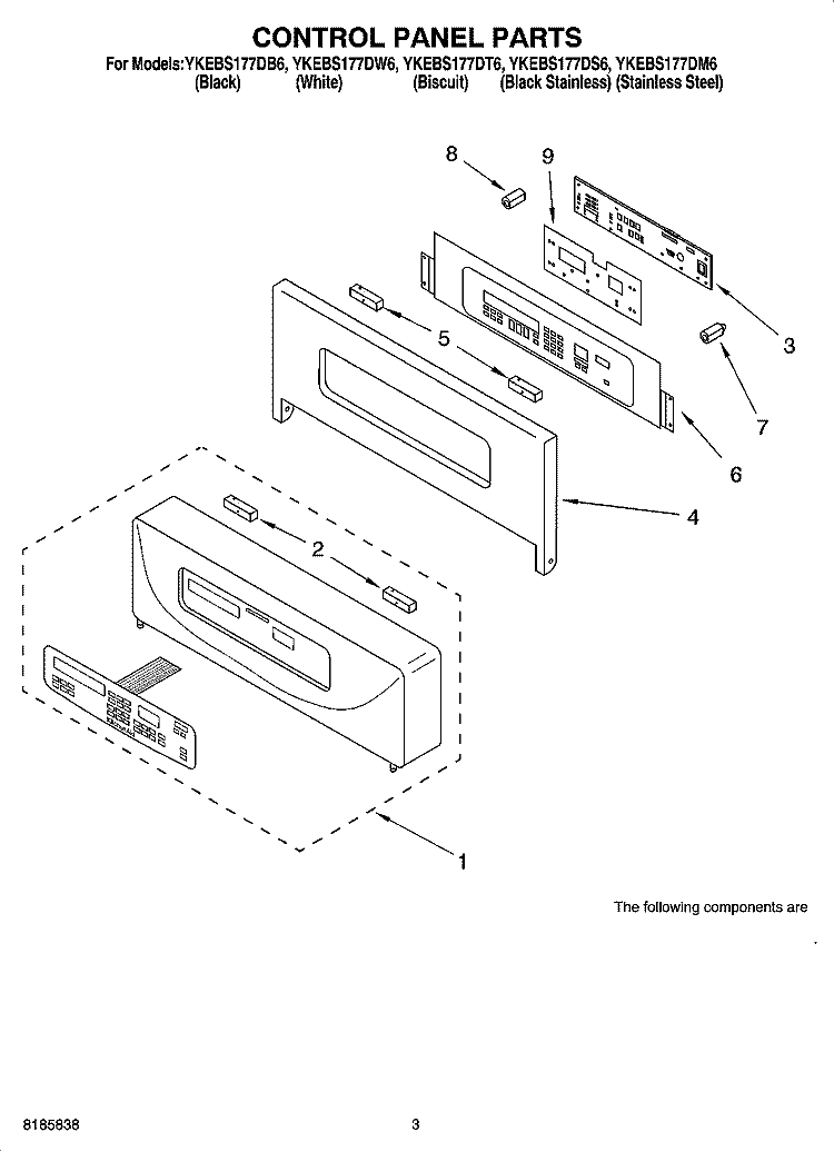 CONTROL PANEL PARTS Diagram and Parts List for YKEBS177DW6  KitchenAid Wall Oven
