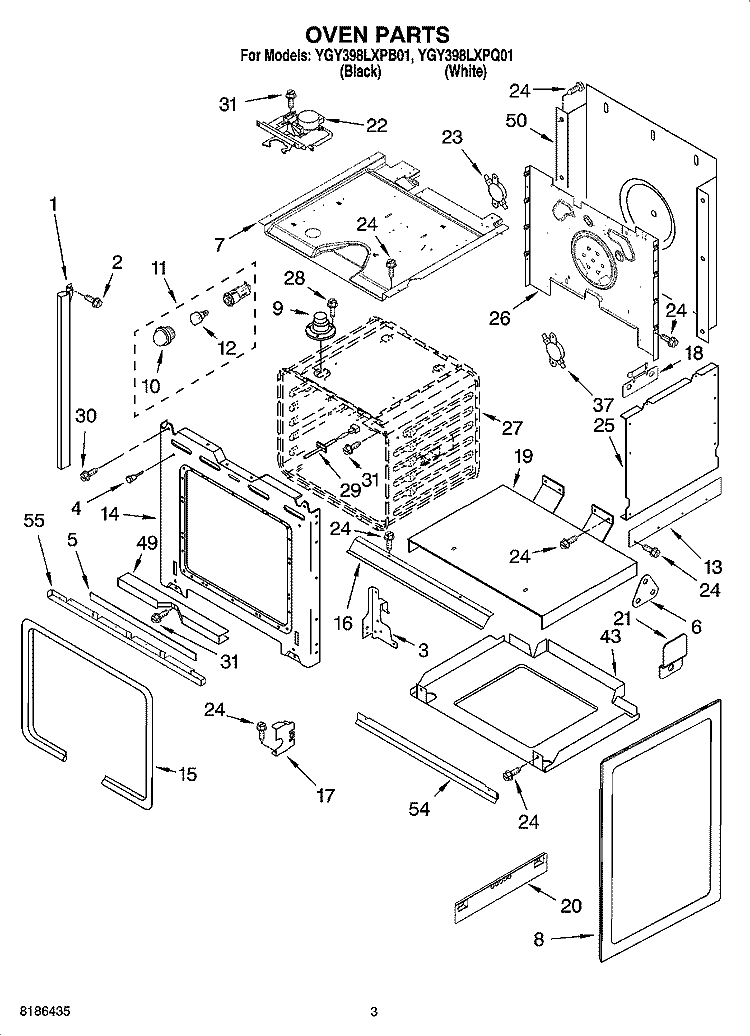 OVEN PARTS Diagram and Parts List for YGY398LXPB01  Whirlpool Range