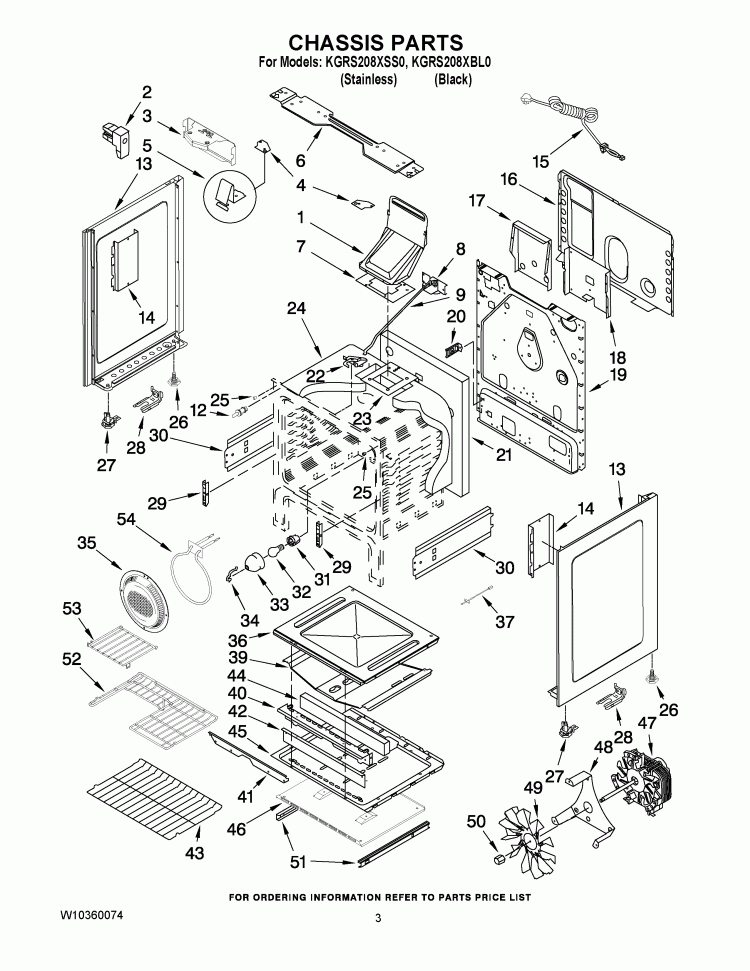 CHASSIS PARTS Diagram and Parts List for KGRS208XBL0  KitchenAid Range