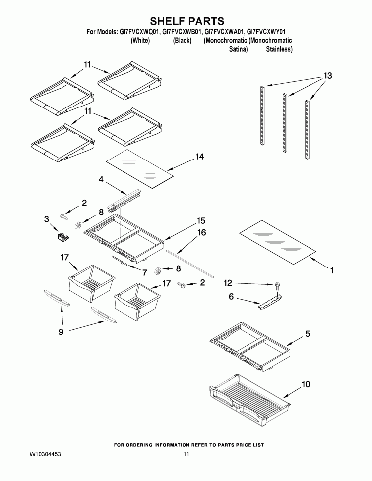 SHELF PARTS Diagram and Parts List for GI7FVCXWY01  Whirlpool Refrigerator