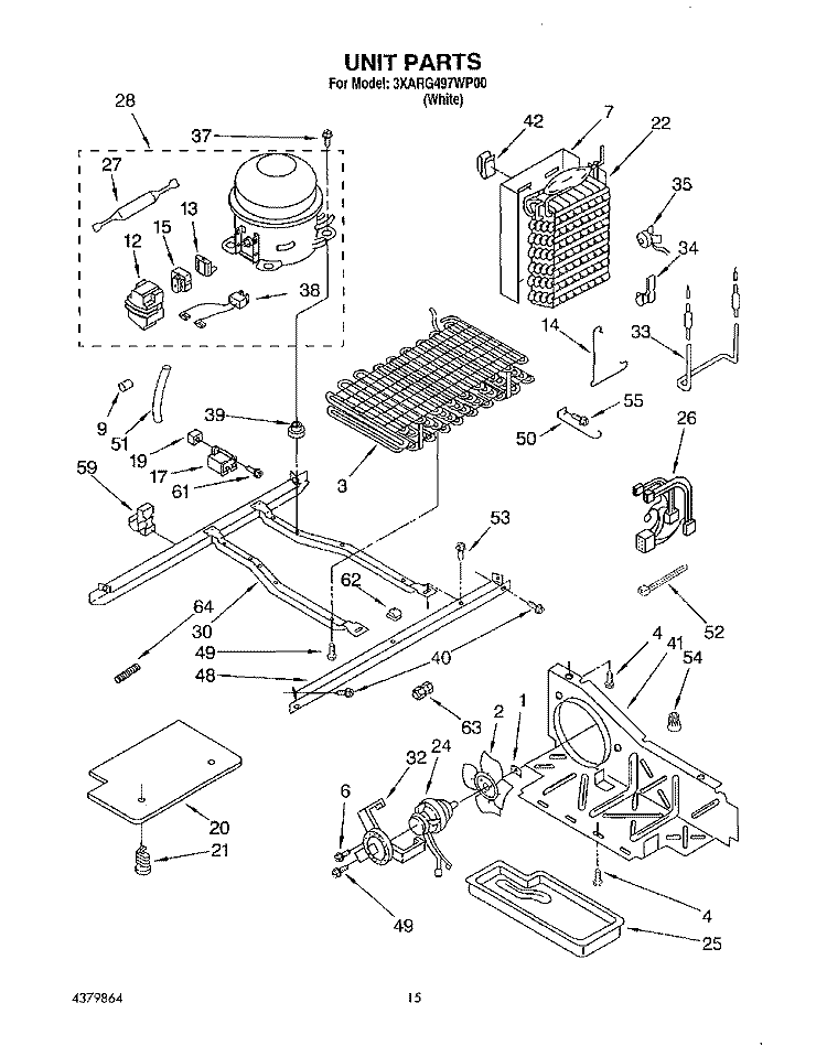UNIT Diagram and Parts List for 3XARG497WP00  Whirlpool Refrigerator
