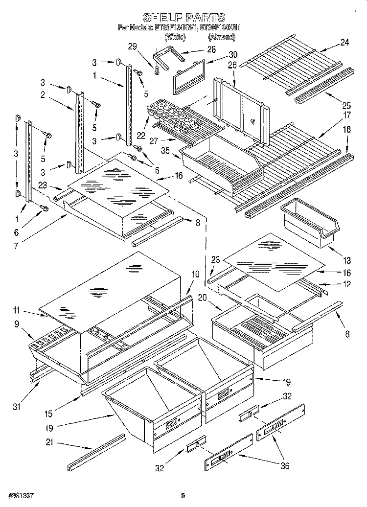 SHELF, LIT/OPTIONAL Diagram and Parts List for ET20F134KN1  Whirlpool Refrigerator