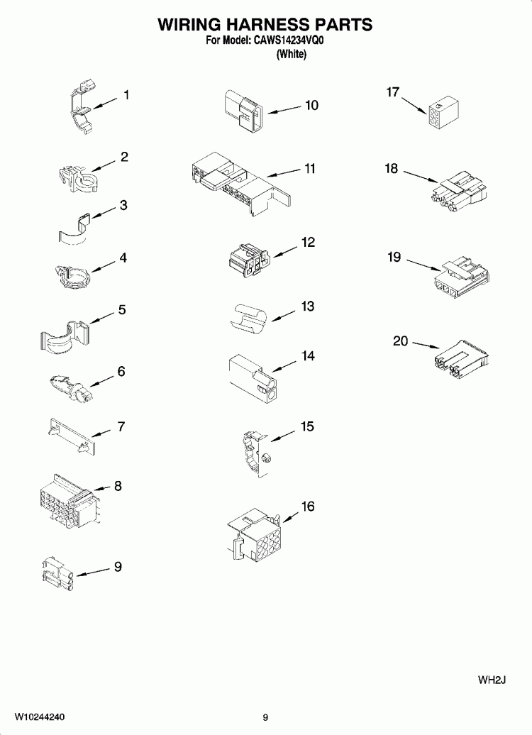 WIRING HARNESS PARTS Diagram and Parts List for CAWS14234VQ0  Crosley Washer