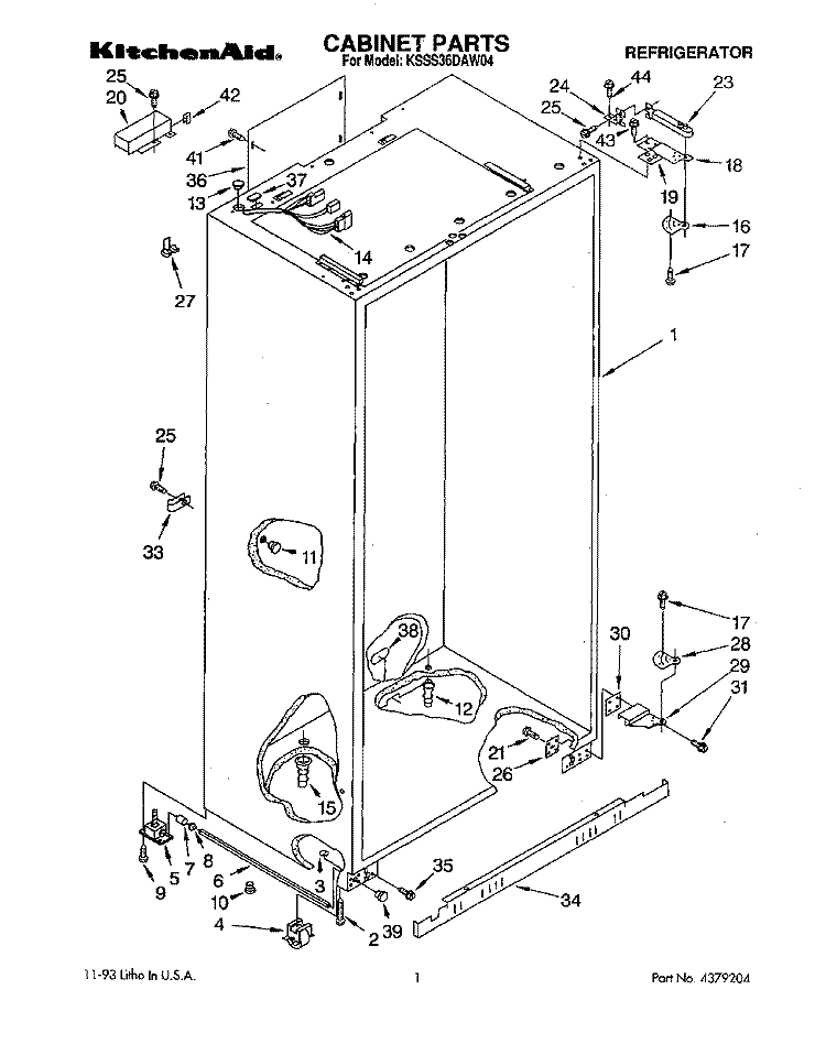 CABINET Diagram and Parts List for KSSS36DAW04  KitchenAid Refrigerator