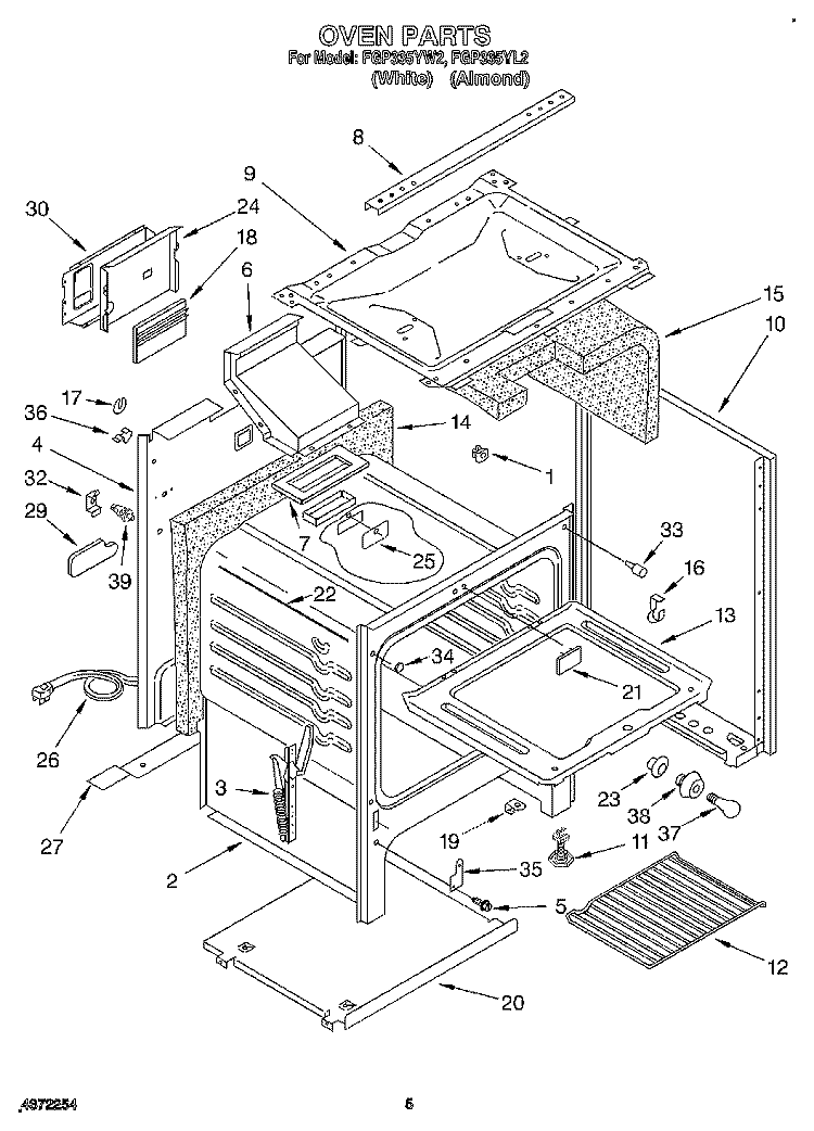 OVEN Diagram and Parts List for FGP335YW2  Roper Range