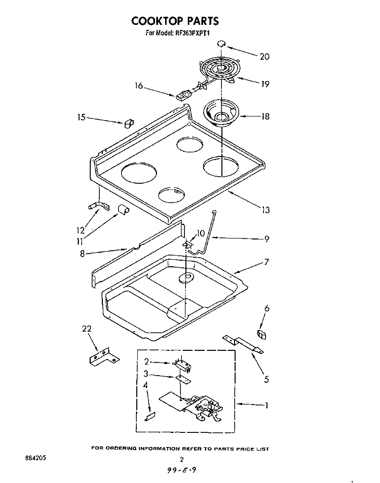 COOK TOP Diagram and Parts List for RF363PXPT1  Whirlpool Range