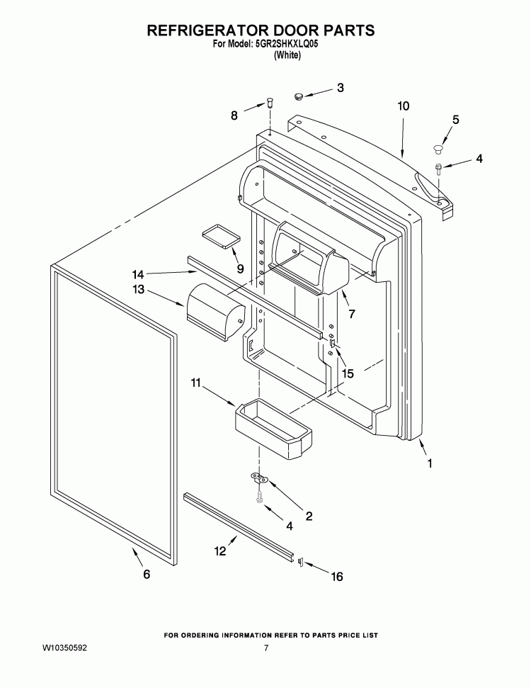 REFRIGERATOR DOOR PARTS Diagram and Parts List for 5GR2SHKXLQ05  Whirlpool Refrigerator