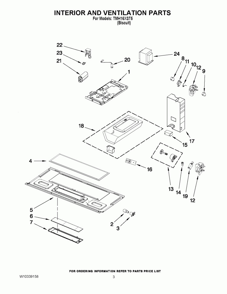 INTERIOR AND VENTILATION PARTS Diagram and Parts List for TMH16XST5  Estate Microwave