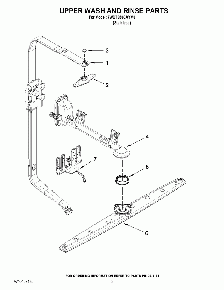 UPPER WASH AND RINSE PARTS Diagram and Parts List for 7WDT950SAYM0  Whirlpool Dishwasher