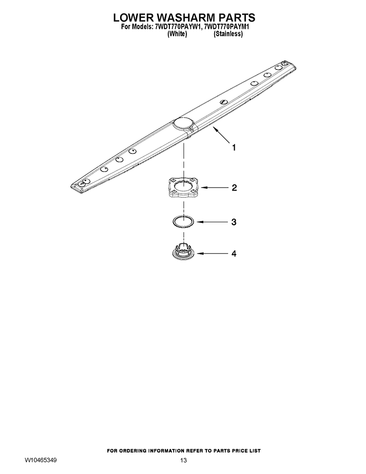 LOWER WASHARM PARTS Diagram and Parts List for 7WDT770PAYM1  Whirlpool Dishwasher