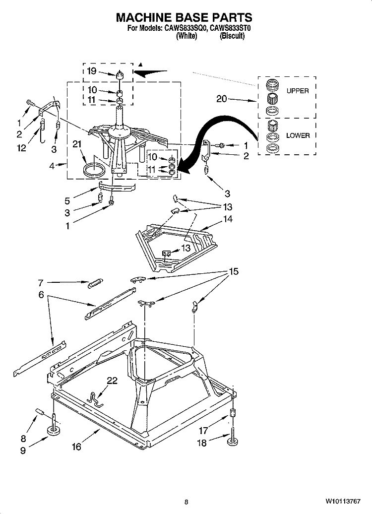 MACHINE BASE PARTS Diagram and Parts List for CAWS833ST0  Crosley Washer