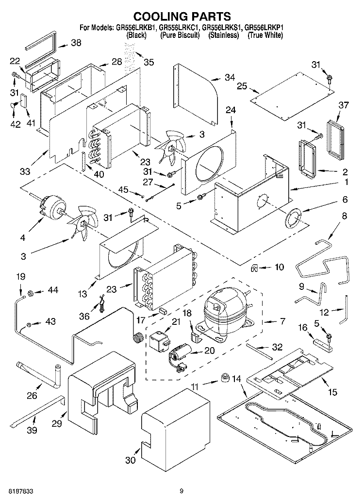 COOLING PARTS Diagram and Parts List for GR556LRKP1  Whirlpool Range