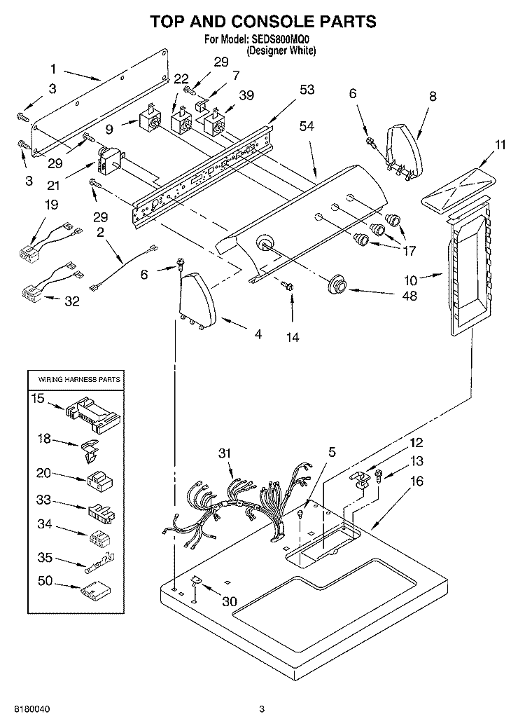 TOP AND CONSOLE PARTS OPTIONAL PARTS (NOT INCLUDED Diagram and Parts List for SEDS800MQ0  Whirlpool Dryer