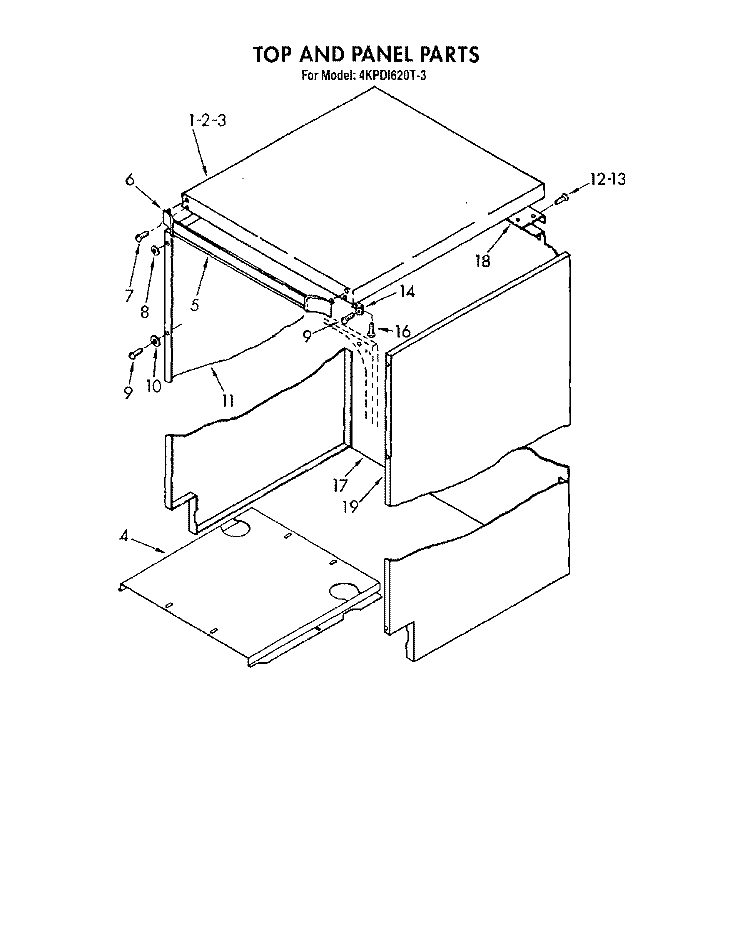 TOP AND PANEL Diagram and Parts List for 4KPDI620T3  KitchenAid Dishwasher