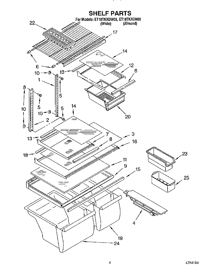 SHELF Diagram and Parts List for ET18TKXDW05  Whirlpool Refrigerator