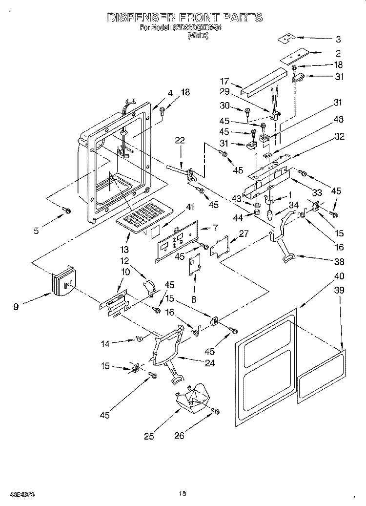 DISPENSER FRONT Diagram and Parts List for 6ED22DQXDW01  Whirlpool Refrigerator