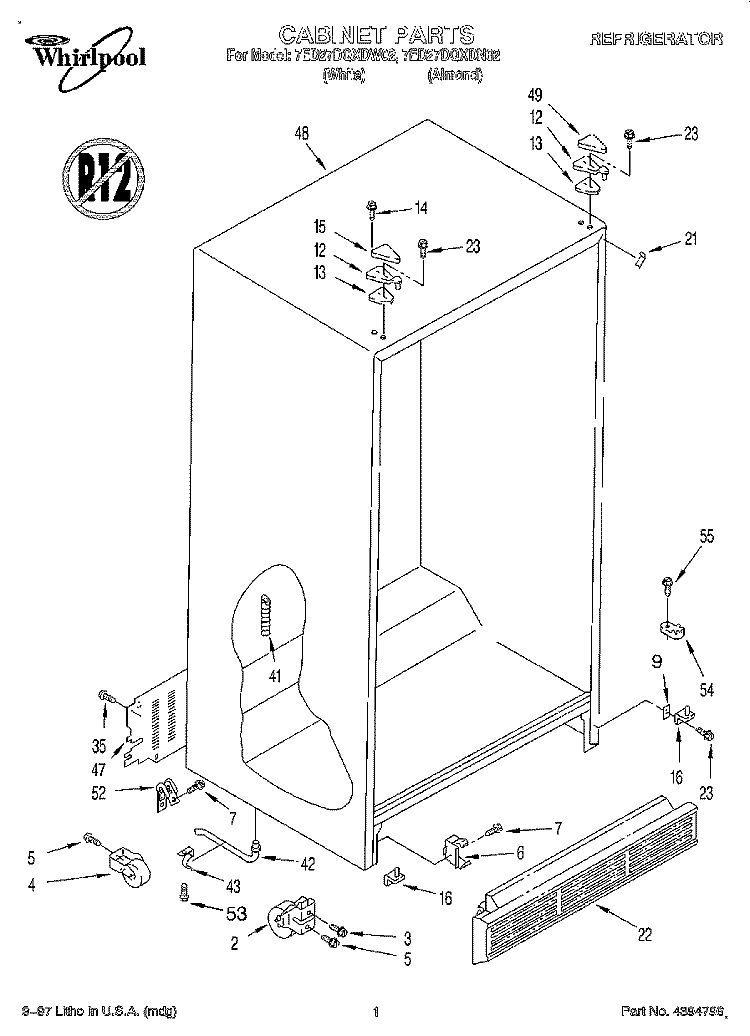 CABINET Diagram and Parts List for 7ED27DQXDN02  Whirlpool Refrigerator