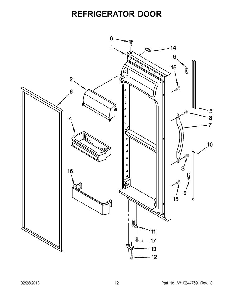 REFRIGERATOR DOOR Diagram and Parts List for ED2VHEXVB01  Whirlpool Refrigerator