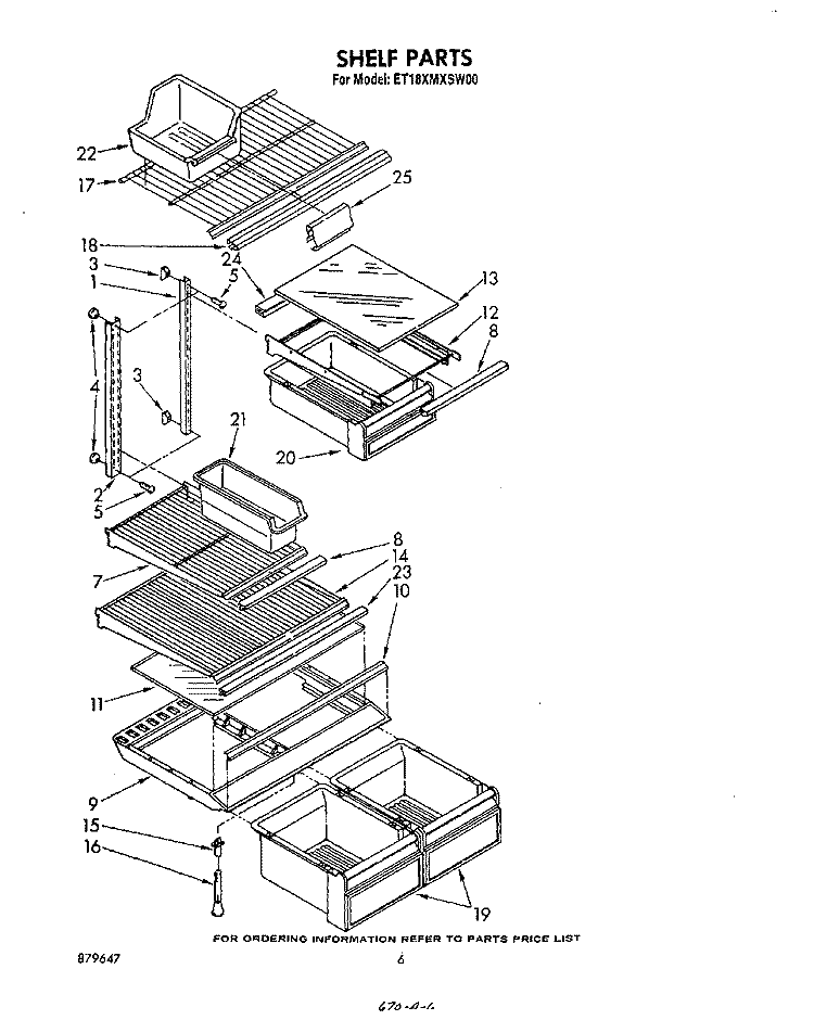 SHELF Diagram and Parts List for ET18XMXSW00  Whirlpool Refrigerator