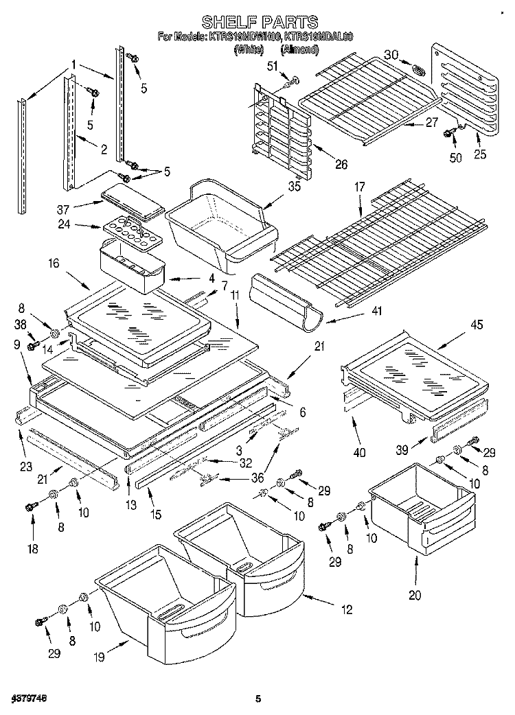 SHELF Diagram and Parts List for KTRS19MDAL00  KitchenAid Refrigerator
