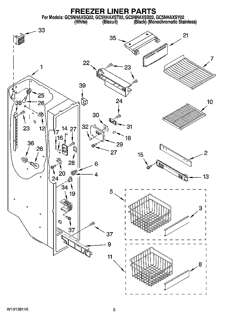 FREEZER LINER PARTS Diagram and Parts List for GC5NHAXSQ02  Whirlpool Refrigerator