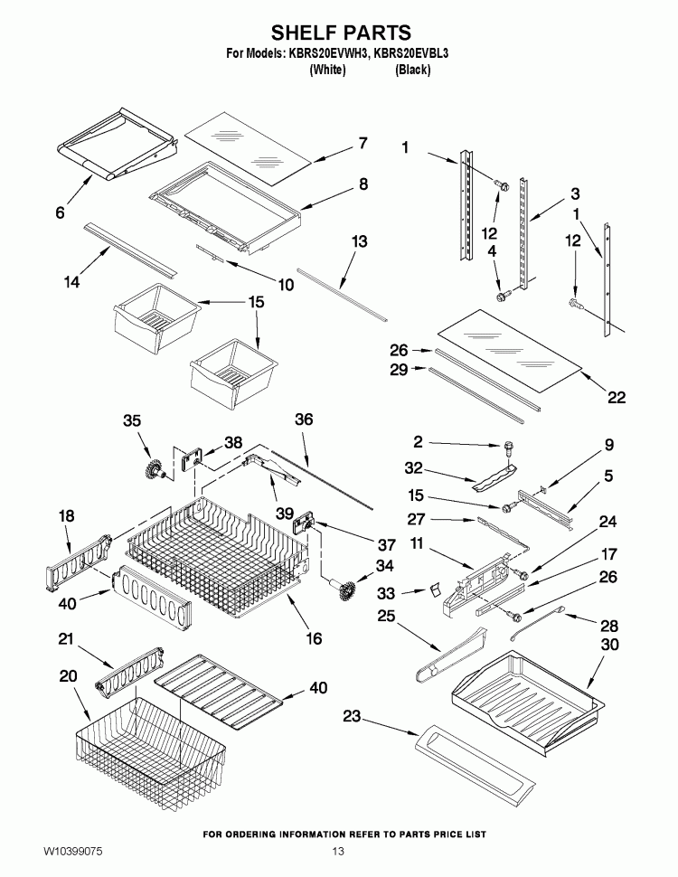 SHELF PARTS Diagram and Parts List for KBRS20EVBL3  KitchenAid Refrigerator