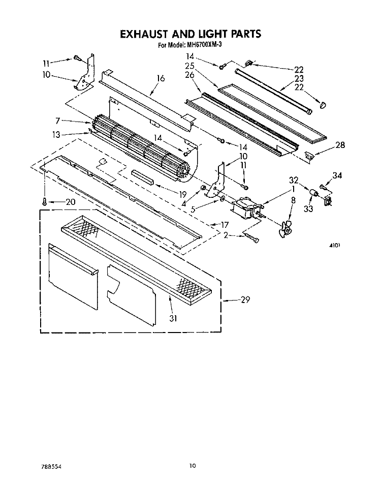 EXHAUST AND LIGHT Diagram and Parts List for MH6700XM3  Whirlpool Microwave
