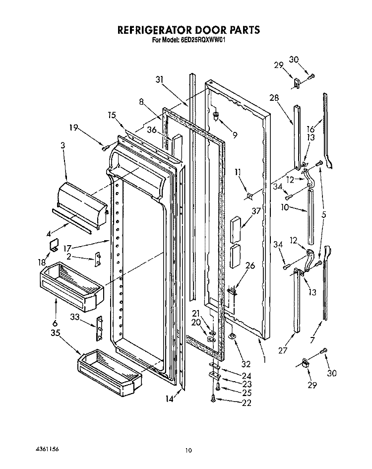 REFRIGERATOR DOOR Diagram and Parts List for 6ED25RQXWW01  Whirlpool Refrigerator