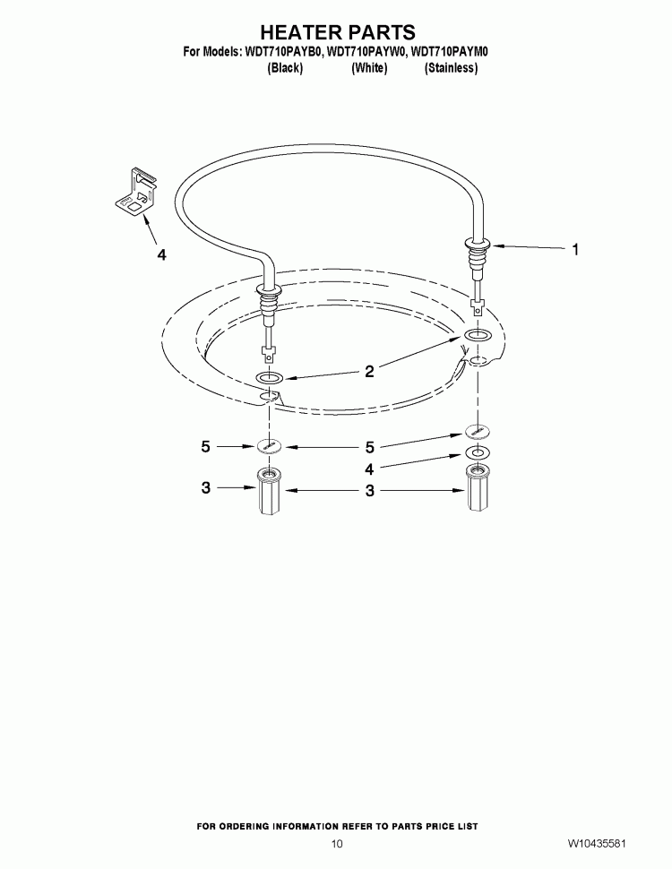 HEATER PARTS Diagram and Parts List for WDT710PAYM0  Whirlpool Dishwasher
