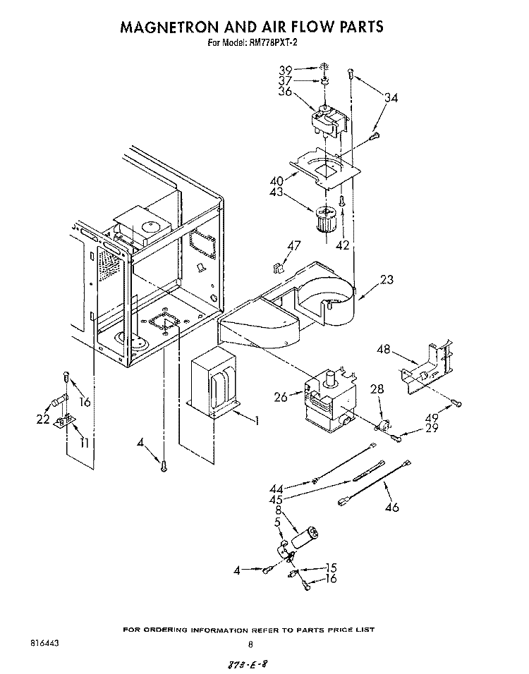MAGNETRON AND AIRFLOW Diagram and Parts List for RM778PXT2  Whirlpool Microwave Oven Combo