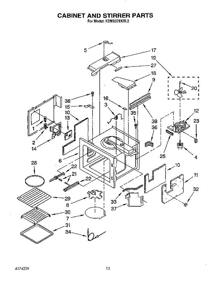 CABINET AND STIRRER, OPTIONAL Diagram and Parts List for KEMS378XWH2  KitchenAid Wall Oven