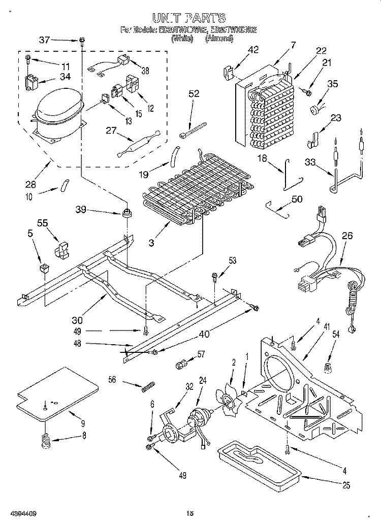 UNIT Diagram and Parts List for ED20TWXDN02  Whirlpool Refrigerator