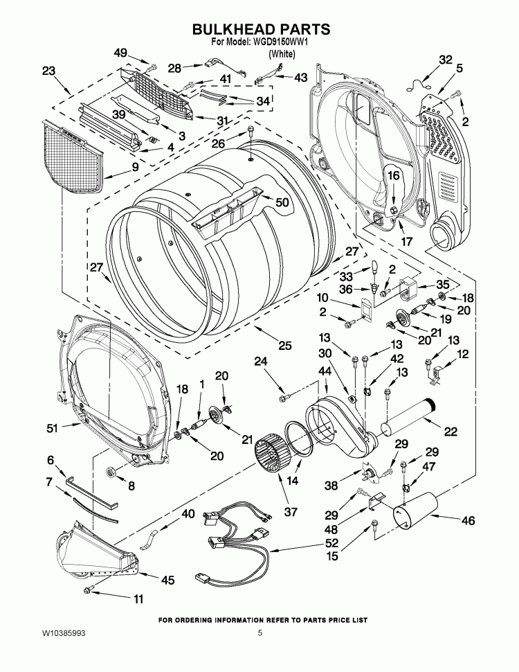 BULKHEAD PARTS Diagram and Parts List for WGD9150WW1  Whirlpool Dryer