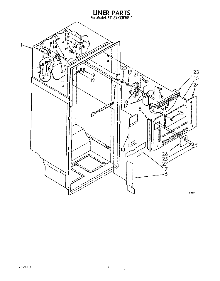 LINER Diagram and Parts List for ET18NKXRWR2  Whirlpool Refrigerator