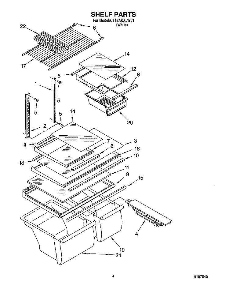 SHELF Diagram and Parts List for CT18AKXJW01  Crosley Refrigerator