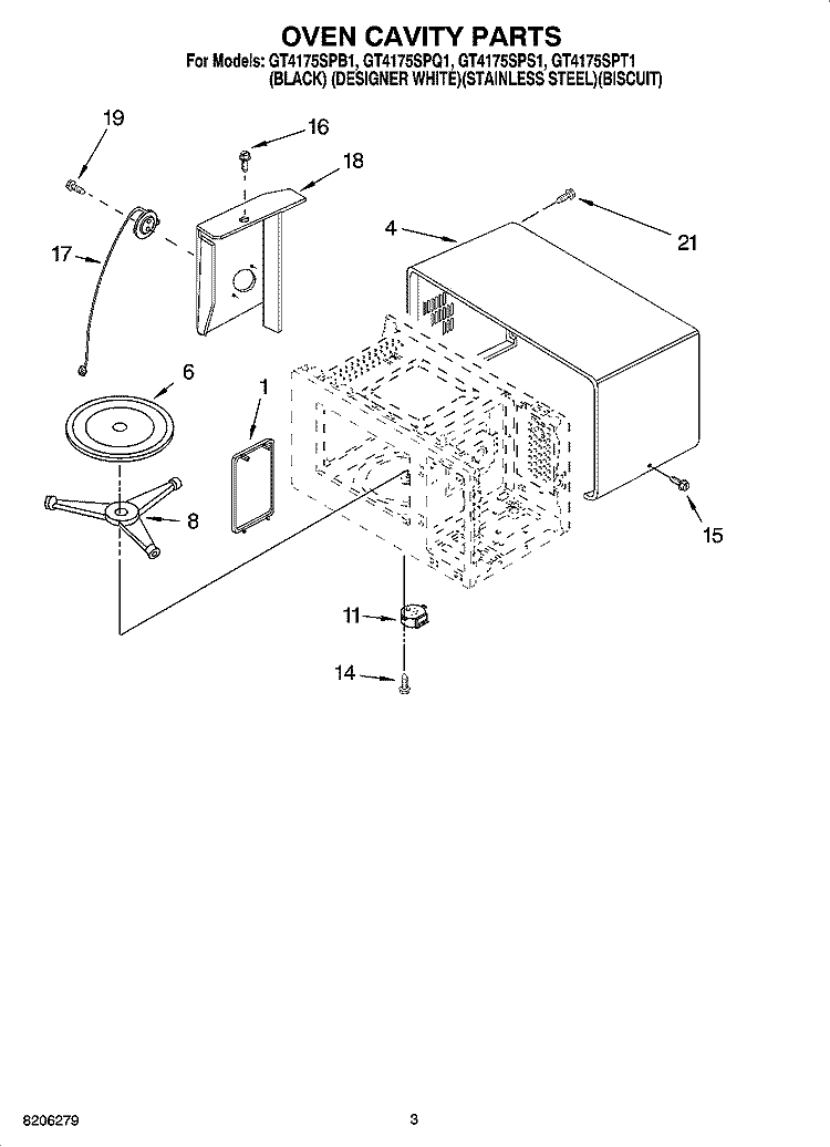OVEN CAVITY PARTS Diagram and Parts List for GT4175SPS1  Whirlpool Microwave