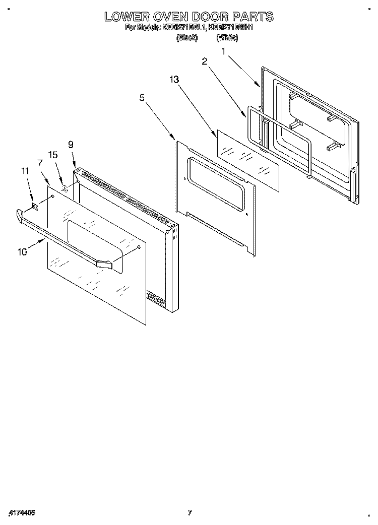 LOWER OVEN DOOR Diagram and Parts List for KEBI271BBL1  KitchenAid Wall Oven