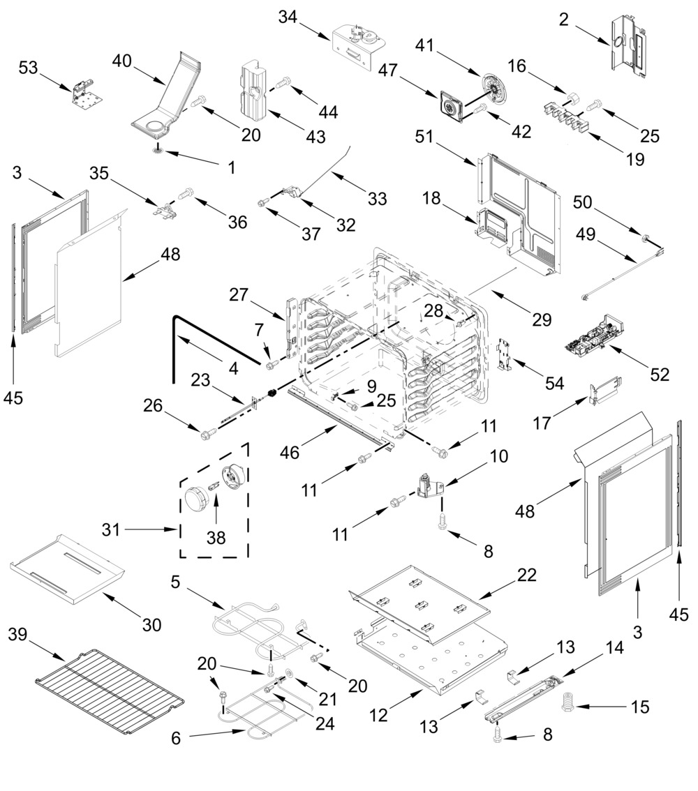 Chassis Parts Diagram and Parts List for YWFES7030SZ0  Whirlpool Range
