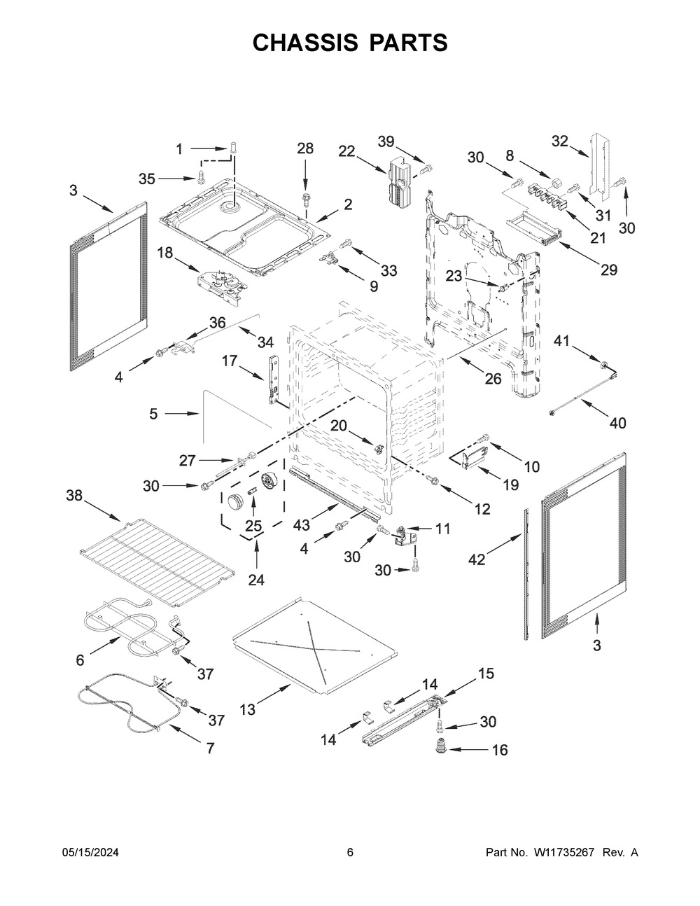 Chassis Parts Diagram and Parts List for YWFC315S0JS4  Whirlpool Range