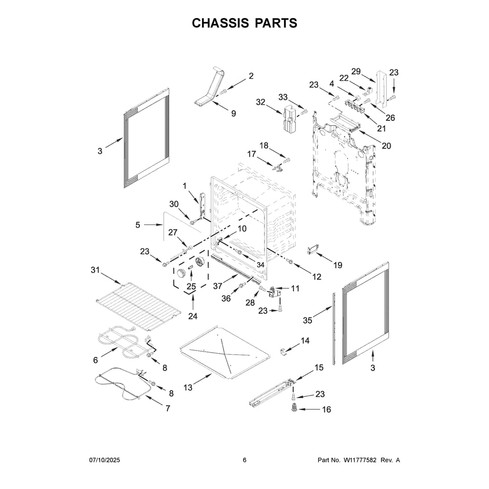 Chassis Parts Diagram and Parts List for WFES3030RS2  Whirlpool Range