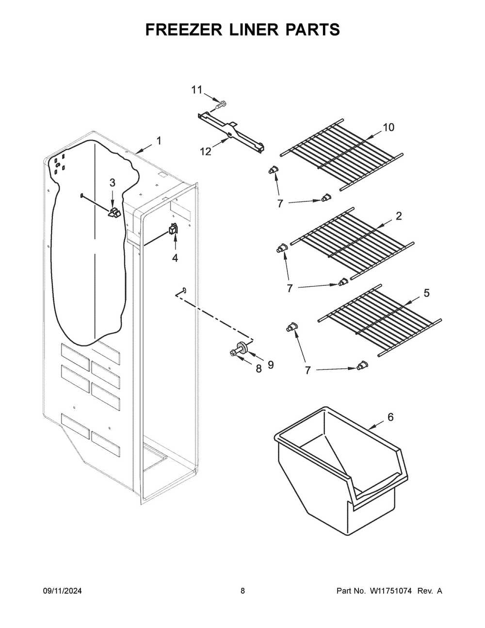 05 - Freezer Liner Parts Diagram and Parts List for WRS315SDHT11  Whirlpool Refrigerator