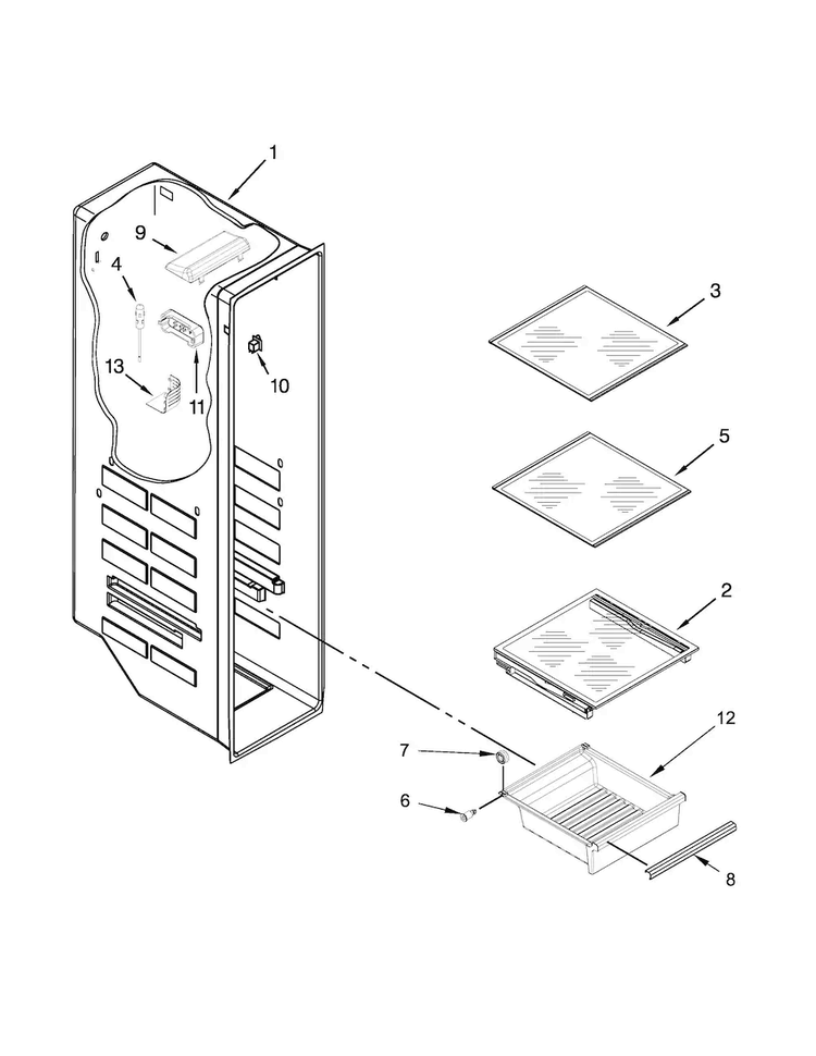 Freezer Liner Parts Diagram and Parts List for 10651139214  Kenmore Refrigerator